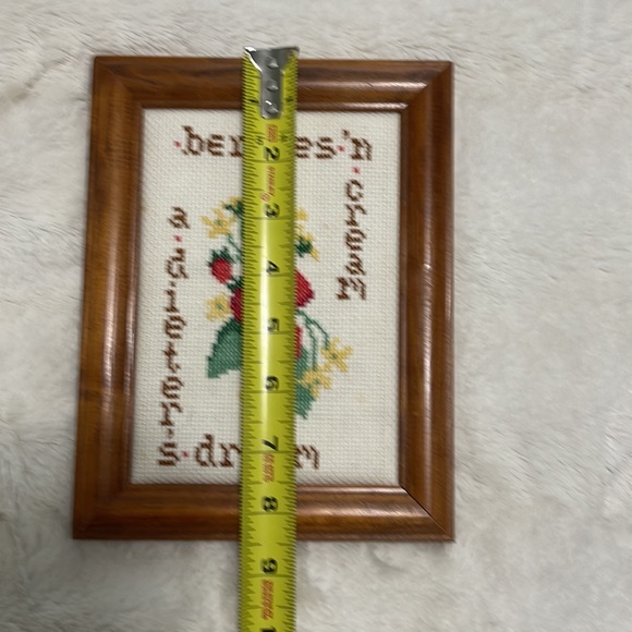 Vintage Cross-stitched Framed Artwork berries n cream a dieters dream. - Picture 5 of 6